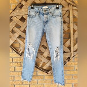 Moussy Vintage Distressed Button Fly Light Wash Denim Jeans Skinny Ankle Sz 25